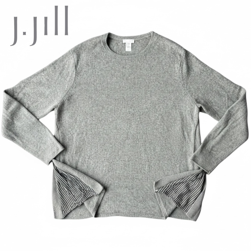 J. Jill Sweater Cotton Silk Gray Mixed Media Side Pleat Inserts Tunic Pullover L